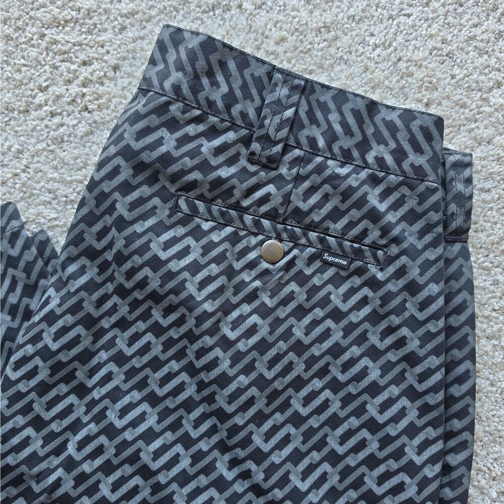 Supreme Men's Denim Casual Pants - Geometric Black Gray 36 Straight Leg Pockets - Picture 2 of 9
